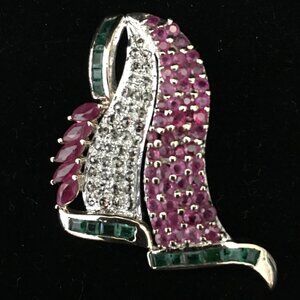 Diamond Ruby Emerald Pendant Sailboat Design Vintage
